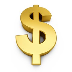 3D Rendering golden Dollar Sign isolated on white background