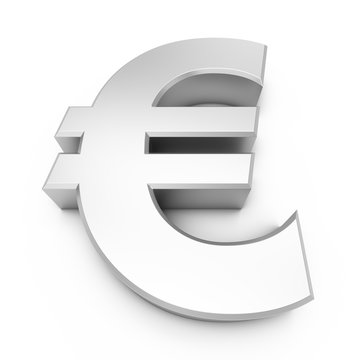 3D Rendering silver Euro Sign isolated on white background