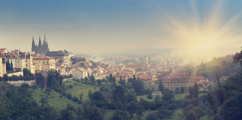 Obraz premium Prague, Czech Republic. Panorama of the old city , retro effect
