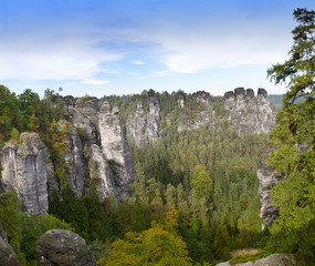 Fototapeta na wymiar Bastei rock formation in Saxon Switzerland National Park, Germany