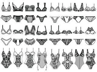 Collection of lingerie. Panty and bra set. Body. - obrazy, fototapety, plakaty