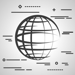 Flat Line design graphic image concept of globe planet icon on a grey background