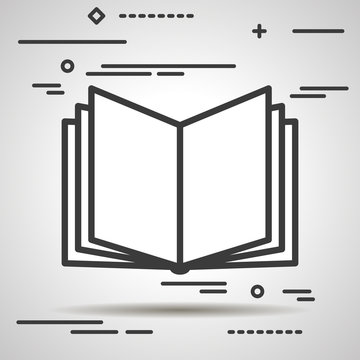 Flat Line design graphic image concept of open book icon on a grey background