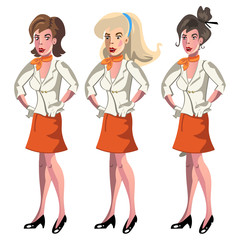 Set of 3 Stewardesses Dressed In Uniform.