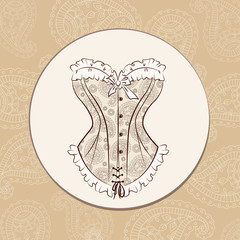 Vector illustration with magnificent corset which is embroidered with paisley ornament.