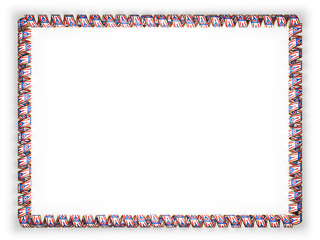 Frame and border of ribbon with the state Ohio flag, USA, edging from the golden rope. 3d illustration