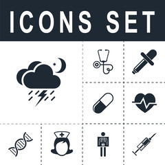 Obraz premium lightning rain cloud moon meteo icon