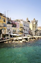 Ischia Bridge and marina village on the island of Ischia, Bay of Naples