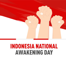 Indonesia National Awakening Day with hand fist symbol vector illustrator concept Indonesia Merdeka