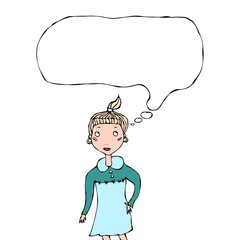 Cartoon Cute Pretty Young Hipster Girl with Thinking Balloon Vector Illustration