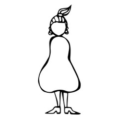 Caricature Pear or Triangle Female Body Shape Sketch. Hand Drawn Vector Illustration Isolated on a White Background.