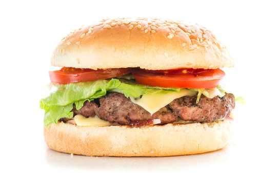 Classic big burger cheeseburger isolated