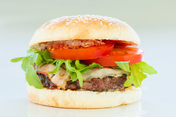 Classic big burger with steak and bacon