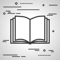 Flat Line design graphic image concept of open book icon on a grey background