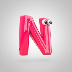 Funny pink letter N uppercase with eyes