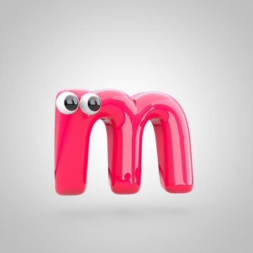 Funny pink letter M lowercase with eyes
