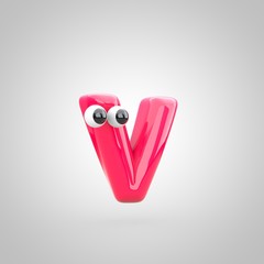 Funny pink letter V lowercase with eyes