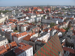Fototapeta na wymiar View of the city from St. Mary Magdalene Church, Wroclaw, Poland