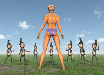 Attraktive Frau und Zwerge