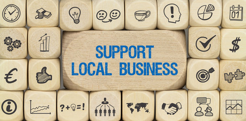 Support Local Business / Würfel mit Symbole