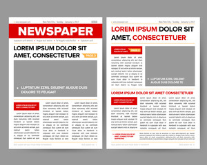 Fototapeta premium Daily newspaper journal design template with two-page opening editable headlines quotes text articles and images vector illustration