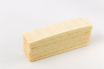 Golden chips on a white background. snack.