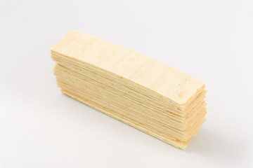 Golden chips on a white background. snack.