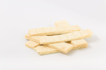 Golden chips on a white background. snack.