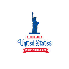 Fourth of July, USA Independence Day. Card with Statue of Liberty and typography