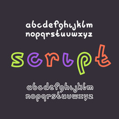 Bold cute latin font, decorative lowercase script.