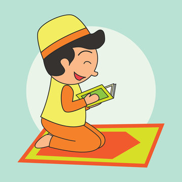 Muslims ready for reading a holy book (alQuran), Islamic concept for daily activity and Ramadan holy month, vector illustration