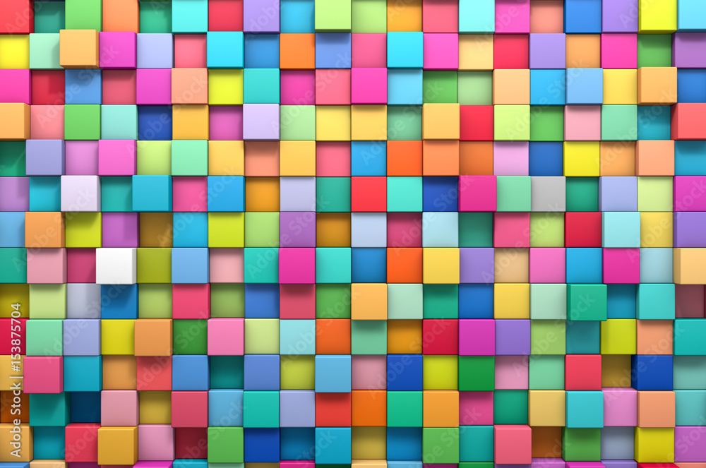 Poster 3d rendering abstract background of multi-colored cubes