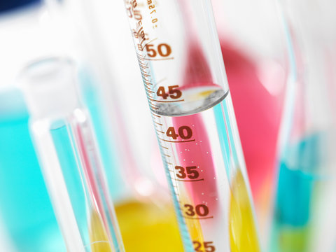 Close up of water in graduated cylinder