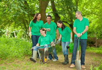 Gardeners playing together in park