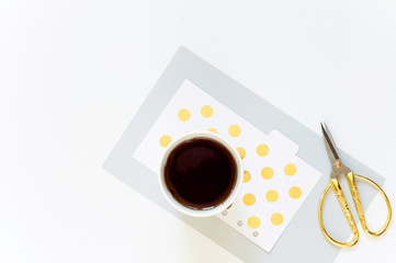 Styled Desktop Mockup flat lay stock photography, white background, copy space, great for lifestyle bloggers and small businesses