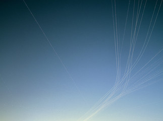 Long exposure of air craft in sky