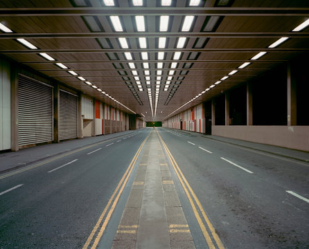 Illuminated road in parking structure