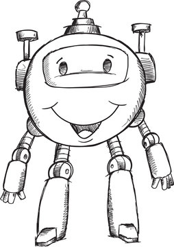Doodle Robot Illustration Vector Art