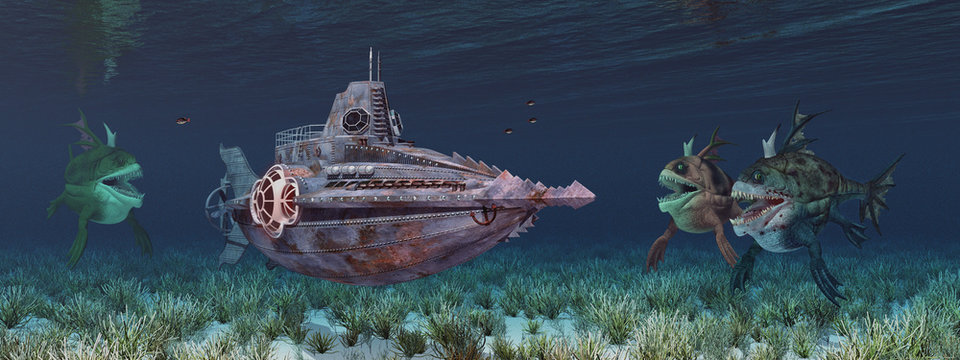 Fantasie Unterseeboot und Seemonster