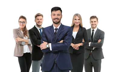 Group of smiling business people. Isolated over white background