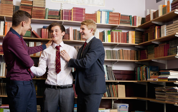 Students laughing in classroom