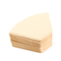 Stack of multiple paper coffee filters isolated