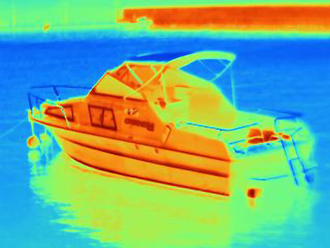 Thermal image of boat on water