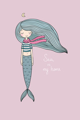 Beautiful little mermaid. Siren. Sea theme.