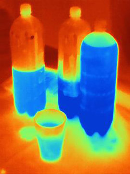 Thermal image of soda in bottles