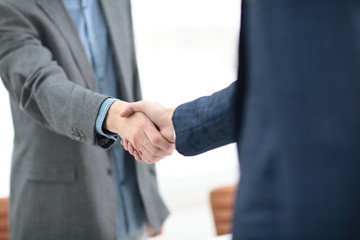 businessman shaking hands to seal a deal with his partner