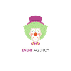 Smiling clown face line logo design template.