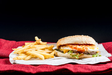 Cheese burger - American cheese burger with Golden French fries