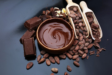 Melting chocolate / melted chocolate/ chocolate swirl/ stack/ chips