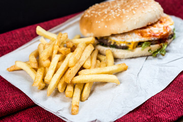 Cheese burger - American cheese burger with Golden French fries